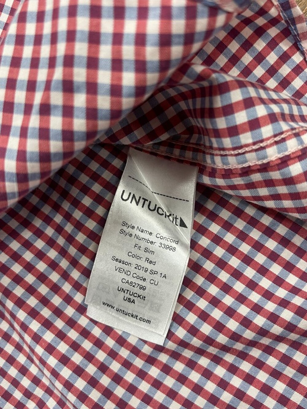 UNTUCKit Concord Slim Fit Gingham Short Sleeve Shirt Large - Picture 5 of 6
